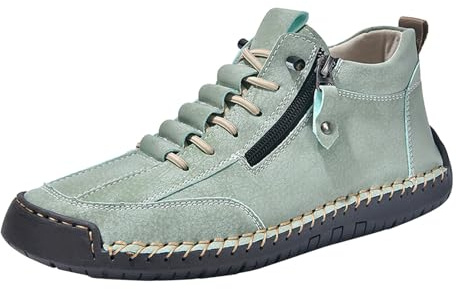 Generisch Chaussures en cuir pour femme - Automne et hiver - Coutures faites à la main - Bottes à lacets hauteur - Chaussures barefoot avec fermeture éclair - Antidérapantes - Chaussures à plateforme