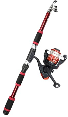 Fiskespö-set, kompletta kit med teleskopfiskespö och spinnrulle, bete, krok, resefiskespöset