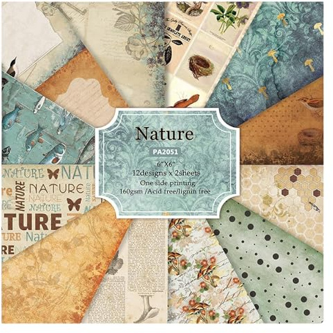 Scrapbooking Dekorpapper Kartong Pappersdyna, Pad 6x6, Naturtema Enkelsidig 48 ark Djur Blommor Fiskar Mönsterpapper