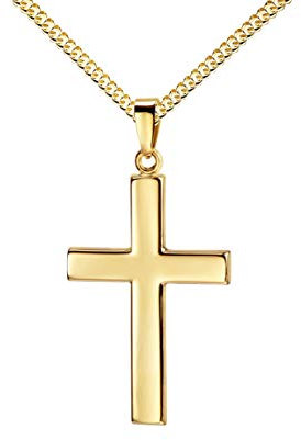 JEVELION Kreuz-Anhänger mit Panzer-Kette vergoldet großes Kreuz für Herren in hochglanz poliert als Kettenanhänger 925 Silber vergoldet + Schmuck-Etui