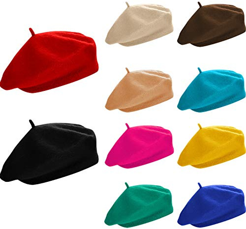 SATINIOR 10 Piece Artificial Wool Beret for Woman, Artist Hat, French Style Polyester Beret Hat Set(Multicolored)