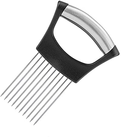 Hvanam Onion Cut Tomato Slicer Lemon Handy Kitchen Slicing Tool With 10 Even Prongs For Onion Lemon Potato Tomato Slices And Can Be Used To Assist In Cutting Fish, Meat Or Loosen Meat (Black)
