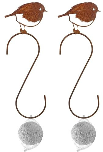 Storm's Gartenzaubereien 2er Set Meisenknödelhalter - Edelrost Spatz-Haken - Futterstation zum Aufhängen - Robuster Haken für Meisenringe und Futterringe - 34,5x12,5cm