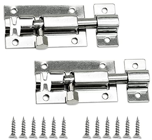 Door Bolts Lock Latch, 2 Pack Stainless Steel Sliding Bolt Latch Lock,Small Plate Latches for Securing Internal Doors for Bedrooms, Bathrooms, Cupboards and Storage Units, 2 Inch (Silver)