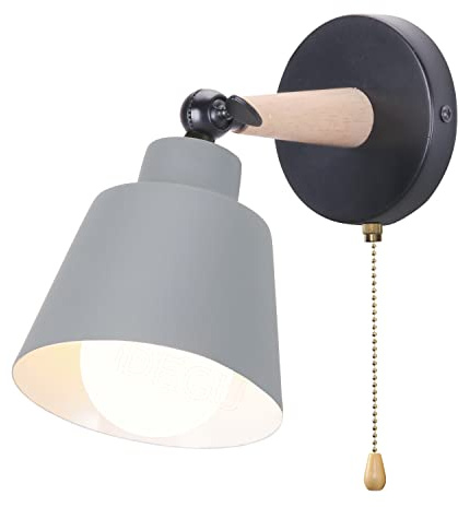 iDEGU Wandleuchte Innen Retro Wandlampe aus Holz und Metall mit Schalter Verstellbar Wandspot Moderne Wandleuchte für Schlafzimmer Flur Eingang Wohnzimmer (Matt Grau)