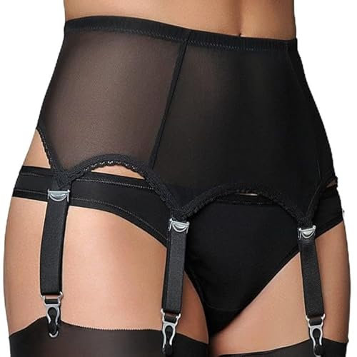HOTSO Frauen sexy Geepiere Strumpfband Halter sexy Strumpfband Halter große hohe Taille schwarze Socken für Strumpfband mit 6 verstellbaren Trägern, schwarz, XL/XXL