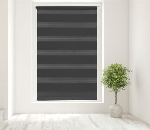 Caecus Black Day and Night Zebra Roller Blind Dual Layer Fabric Aluminium Rail Easy Fit Home Office Bedroom Kids Room Easy Fit 100cm Width x 210cm Drop