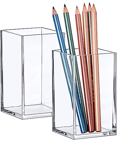 Amazing Abby - Penelope - 2-Pack Pen Holder, Acrylic Pen Holder, Clear Plastic Organizer for Office Supplies, Perfect Office Desktop Storage Solution for Pencils, Pens, Markers, Scissors, and More