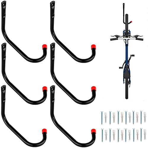 Locawaya Crochet de rangement pour vélo de garage, crochet mural pour vélo, support vertical pour vélo pour l'intérieur, garage, abri de jardin (tube rond en acier (6 pièces))