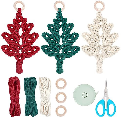 INFUNLY 3 Stück Weihnachtsbaum Makramee DIY Hängende Ornamente Weihnachtsbaum Makramee Kit Für Erwachsene Anfänger Mit Anleitung DIY Makramee Knoten Weihnachtsschmuck Kits Für Wandbehang Dekoration