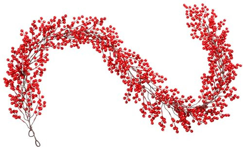 SHACOS 2 Stück/380cm Beerengirlande Weihnachten Girlande, Weihnachtsgirlande Künstliche Rote Beerengirlande Girlande mit Roten Beeren Weihnachtsdeko Weihnachtsgirlande für Fest, Kamin, Treppe, Küche