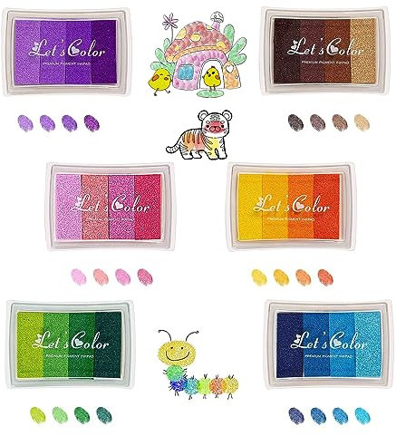 XINTANGXIA 6 Stück Farben Stempelkissen Set Bunt Stempelkissen FingerabdrüCke Abwaschbar Tinte Kissen Regenbogen FüR Papier Handwerk Stoff Malerei