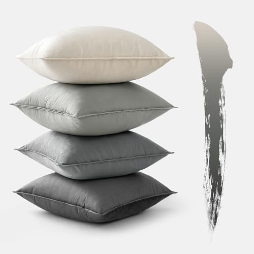 MIULEE 4er Set Samt Kissenbezug 50x50 cm Grau Serie Dekorative Kissenhülle Sofakissen Dekokissen Umwickelte Kante Kissenbezüge Zierkissenbezug für Sofa Wohnzimmer Schlafzimmer
