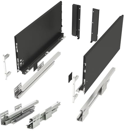 SOTECH Sistema di cassetti JUNKER SLIM con Push to Open (antracite, altezza 199 mm, profondità 550 mm, portata fino a 35 kg) cassetto della cucina da 13 mm