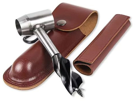 Outdoor Handbohrer Schneckenbohrer Manueller Überlebensbohrer mit Lederhülle Handbohrer Outdoor Holzbearbeitung Handbohrer Bushcraft Ausrüstung für Bushcraft-Siedler Camping Rucksackreisen