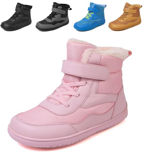 Hitopteu Kids Snow Boots Boys Girls Winter Boots Warm Barefoot Boots Kids Label Size 33 Pink UK 1