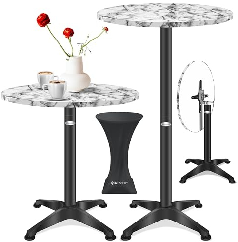 KESSER Table de bistrot pliable 2 en 1 - Plateau en aluminium et acier inoxydable - Hauteur réglable 70 cm/115 cm - Table de fête Ø 60 cm - Table de réception pour l'intérieur et l'extérieur - Table