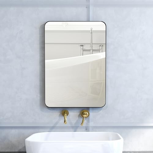 HOMCOM Miroir Murale, Miroir Salle de Bain rectangulaire, 50 x 70 cm, avec Cadre en Alliage d'aluminium Noir, pour Salle de Bain, Chambre à Coucher, Salon, entrée