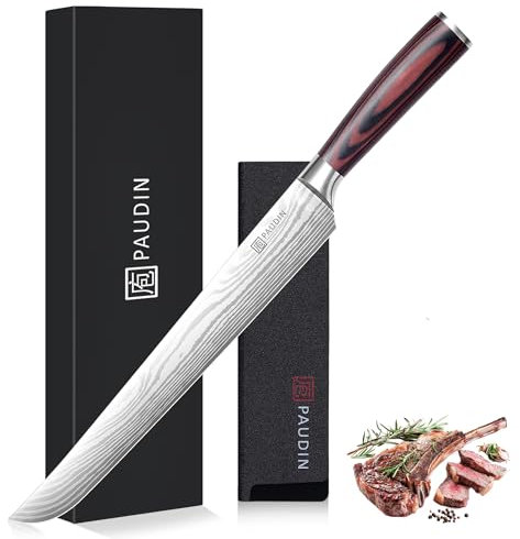 PAUDIN Fleischmesser extrem scharf 30cm als Schinkenmesser Tranchiermesser Lachsmesser Filetiermesser Dönermesser Küchenmesser aus hochwertigem Edelstahl mit ergonomischem Holzgriff