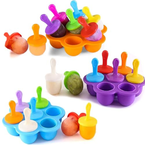 Eis am Stiel Silikon Eisformen, 3 Stück Mini Popsicle Stieleisformer, Eisförmchen Formen BPA Frei