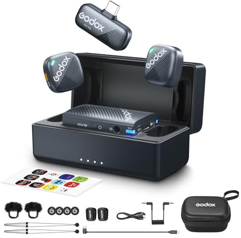 GODOX Cube C Combo Kit2, Microphone Wireless compatibile con fotocamera/smartphone/iPhone, riduzione del rumore, audio Hi-Fi 48 kHz/24 bit, durata 40H, portata 300 m, radiomicrofoni per Vlog