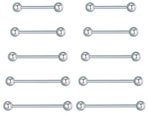 Besyvvin 10er Zungenpiercing Brustwarzenpiercing 12/14/16/18/20mm Chirurgenstahl Piercing Zunge Nippel Ring Silber
