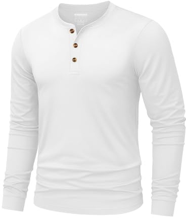 TACVASEN Men’s Henley Long Sleeve T Shirt Cotton Smart Casual Grandad Shirt | Men's long-sleeved shirt, basic T-shirt with button placket, regular fit casual shirt, casual shirts