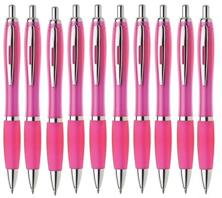 Lemina® Kugelschreiber ergonomisch | 10 Stück | Hochwertige Tinte in Blau | Für Büro Schule und Haushalt | Transparent (Pink)