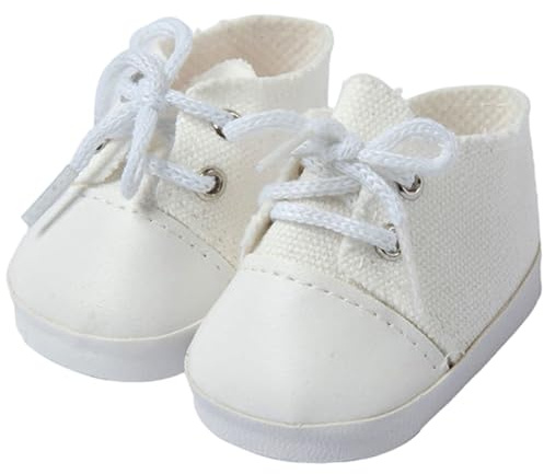 Bemonew 1 Paire de Chaussures de poupée en Tissu Blanc, Chaussures poupée 18 Pouces avec Lacets pour Faire Semblant Jouer