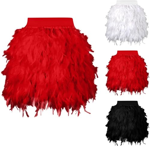 Jupe à plumes blanche pour femme - Jupe tutu des années 80 - Élastique - Taille haute - Jupe de ballet - Jupe de danse - Robe de bal - Robe de soirée - Mini jupe extensible - Costume de carnaval pour