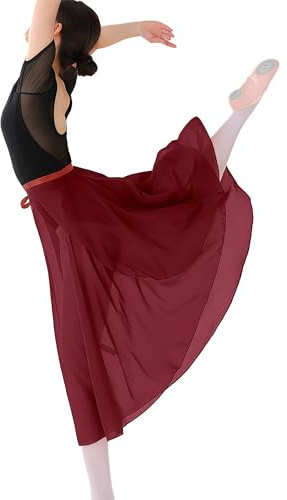 MUNAFIE Women Long Ballet Wrap Skirt Chiffon Dance Wrap Skirt Girls Gymnastics Ballet Skirts Wire Red
