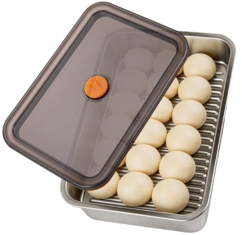 Qnbonrich Boîte à boules de pizza en acier inoxydable avec couvercle, boîte de fermentation pour pâte à pizza et pâte à pain – Accessoires de pizza, boîte à pâte, récipient alimentaire léger pour pâte