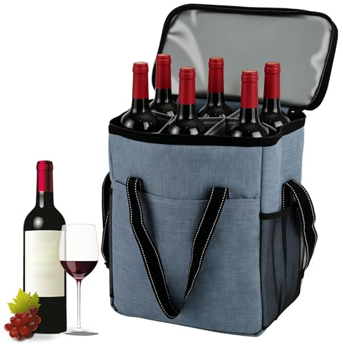 BlyeMichdi kylväska, vinkylväska, flaskkylare på resan, ryggsäck flaskväska med justerbar axelrem, bärbar champagne öl kylare för resor picknick, Blå, för 6 flaskor, 26.5 x 16 x 33 cm, klassisk och