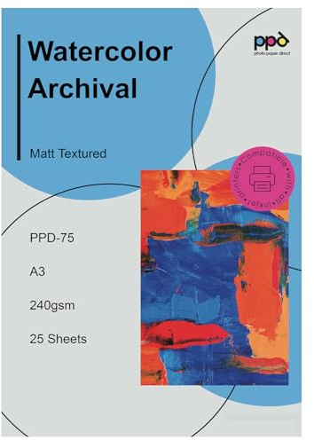 PPD 25 Sheets A3 Inkjet Fine Art Watercolour Giclee Archival Matt Photo Paper 240gsm PPD-75-25