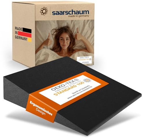 saarschaum• Keilkissen • Reflux Kissen • Matratzenkeil für Bett und Sofa • Schlaferhöhung gegen Rücken- und Nackenschmerzen B:140xL:50xH:15 (schwarz)
