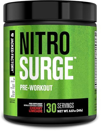 Nitrosurge Pre Workout Powder - 6g L-Citrulline, 3.2g Beta Alanine, 2.5g Betaine Anhydrous, 360mg Caffeine Anhydrous - 30 Servings, Cherry Limeade