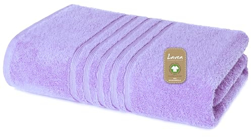 Lavea® 1 Toalla de Sauna 80x200 cm in Rizo de Algodón Orgánico 100% Suaves y Absorbentes, para Casa, Hotel y SPA – Ideales también como Toallas de Ducha – Lila Claro