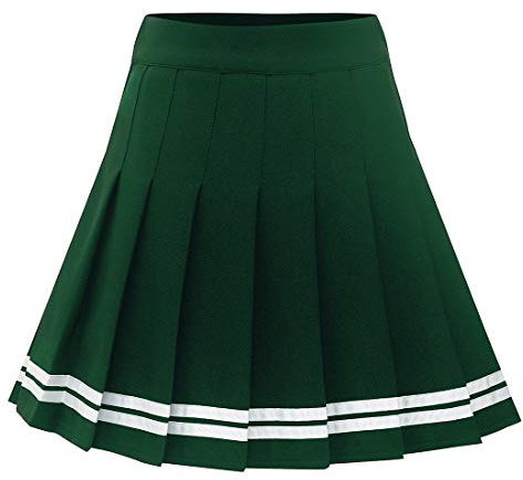 Dressystar Gonna elastica da donna a pieghe, tinta unita, da tennis, basic, mini gonna, 10 strisce bianche verdi, M