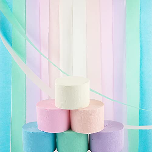 BETESSIN 12 Rolle Krepppapier Bunt Kreppband pro Rolle 25mx 45mm Maibaum Bänder Regenbogen Dekopapier 6 Farben Kreppbänder Basteln Crepe Paper Papier für Hochzeit Party Weihnachten Dekoration