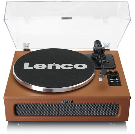 Lenco LS-430 Turntable, Bluetooth Turntable, Integrated Speaker 40 Watt RMS, Belt Drive, Pitch Control, Preamp, RCA Out and AUX In, Brown, LS-430BN