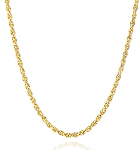 NUZON 4MM Gold Twisted Rope Chain Necklace 18K Gold Plated Link Choker Layering Jewelry for Women 16’’