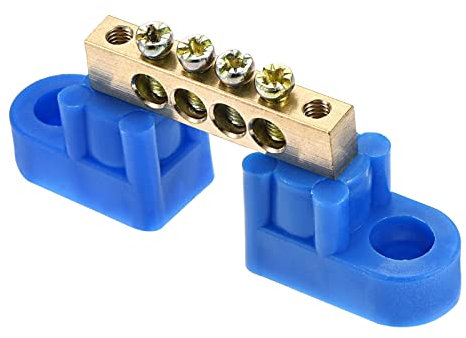 Rebower Morsettiera 4 Posizioni Terra Vite Connettore [per Elettrico Scatola Controllo Confezione] - M4/Ottone Blu