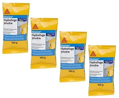 SIKA - Hydrofuge en poudre pour mortier - SikaCem Beige - Imperméabilisation des murs et façades - Diminue le retrait par réduction de l'eau de gâchage - 100gr - (Lot de 4)