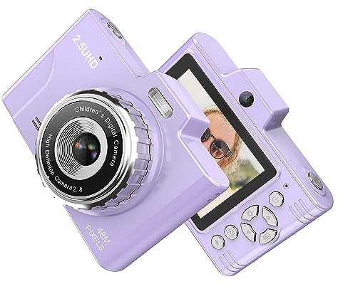 Andoer Cámara de Fotos, 1080P 48MP Cámara Digital Compacta Recargable 2.8 Pulgadas Camara de Fotos Digital con Zoom 8X Camara Digitales Compacta para Principiantes, Niño, Adulto(púrpura)