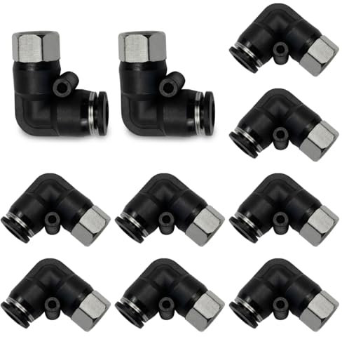 Bwintech 10 Pcs 6mm Codo de rosca hembra BSP de 3/8 con diámetro exterior de tubo Racor neumático Push to Connect, PLF6-03 Adaptador de línea de aire de liberación rápida