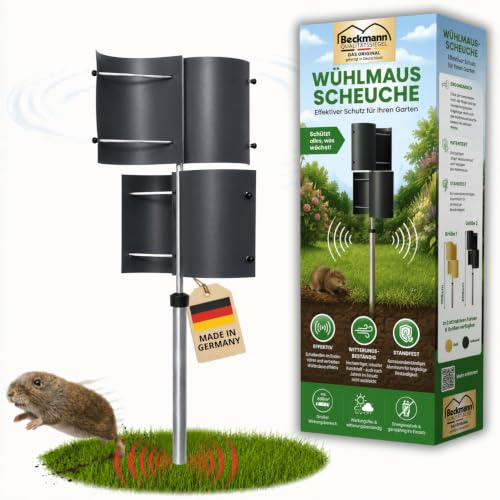 Beckmann Wühlmausschreck wartungsfrei Maulwurf Vertreiber [ohne Strom] Wirkungsbereich 800 m² I Maulwurfschreck I Mäuseschreck I Wühlmaus vertreiben I Mäuse vertreiben I Marderabwehr I Marderschreck