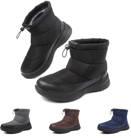 Hanani Stivali da Neve Uomo Invernali Stivaletti Foderato in Pelliccia Scarpe Comodo antiscivolo Caviglia Boots Nero 44EU