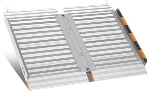LIEKUMM Rollstuhlrampe 61 x 77 cm, 450 kg Tragkraft Rollstuhlrampe Klappbar, Aluminium Rollstuhlrampe für Treppen, Stufen, Bordsteine, Schwellenrampe für Elektro-Rollstuhl, Kinderwagen