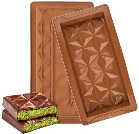 2 piezas Moldes de Silicona para Dubái Chocolate,Molde de chocolate con forma de diamante profundo,Moldes Chocolate Antiadherentes para Barras,Moldes de silicona para chocolate,para confitería praliné