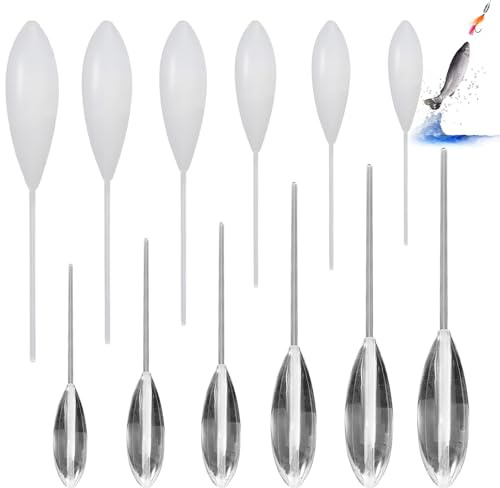 BNGXR 12 Piezas Fishing Sbirolino, 6 Lento Hundimiento 6 Flotantes 8 10 15 20 30 40g Kit de Pesca de Trucha, Fishing Bombetas Set para Cebo de Trucha Ideal para Masa de Espolón(Transparente + Blanco)